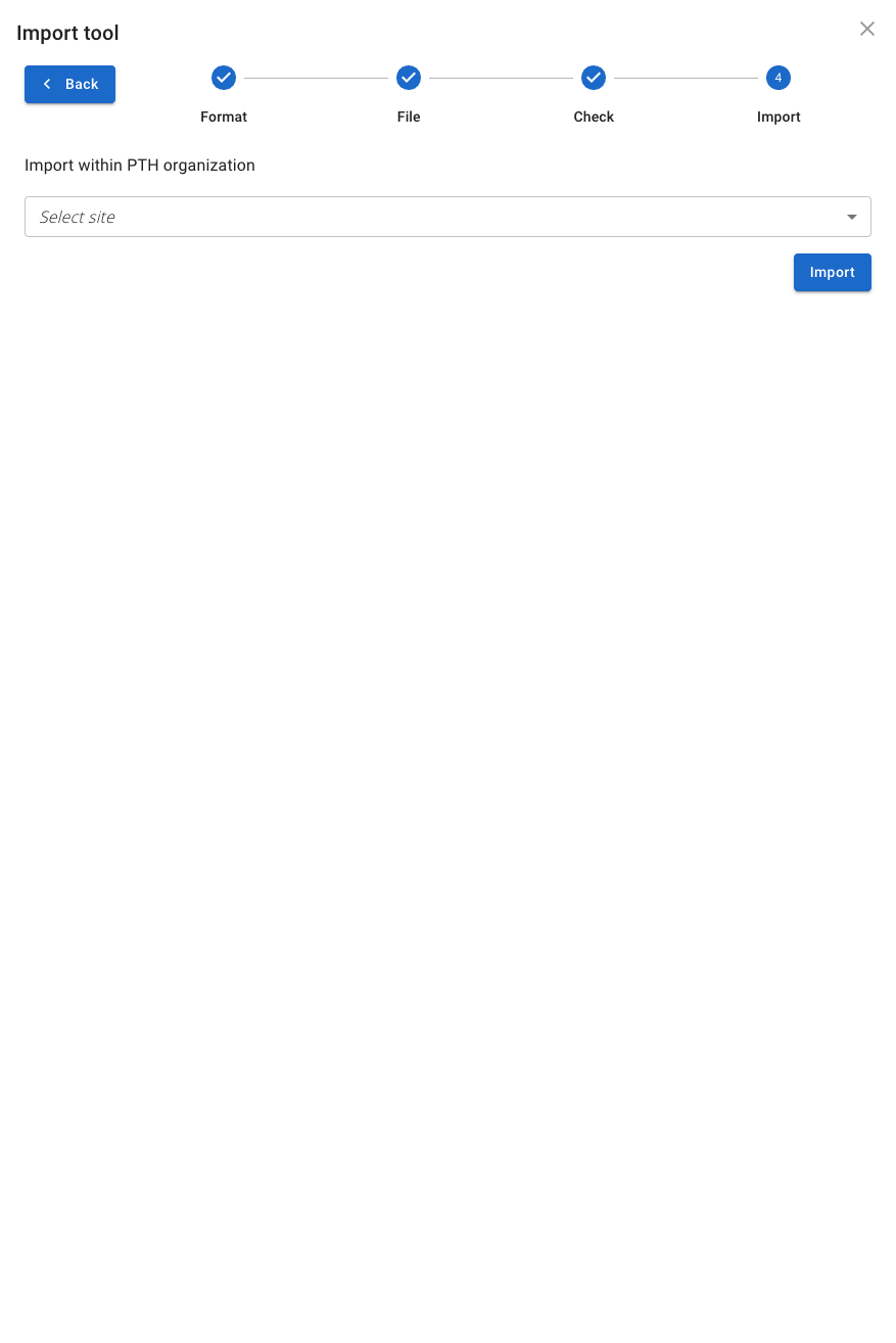 Sélectionner le site et importer — Étape 4